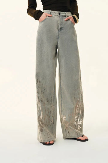 Thalia Devoré Jeans in Composite Denim-Washed Grey Denim