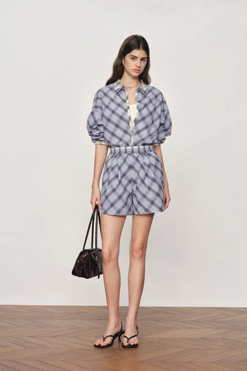 Lia Plaid Layered look Shirt and Shorts Set in Bubble cotton