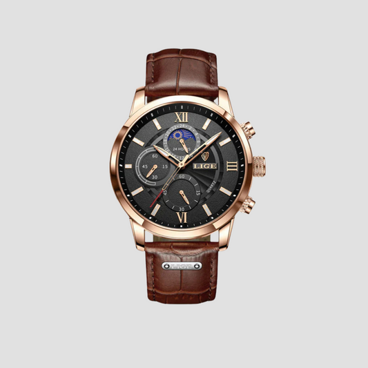 Nicolas | Men's 43 mm Genuine Leather Quartz Watch