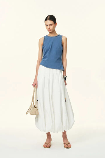 Riley Braided-Trim Denim Tank in Lightweight Stretch Denim