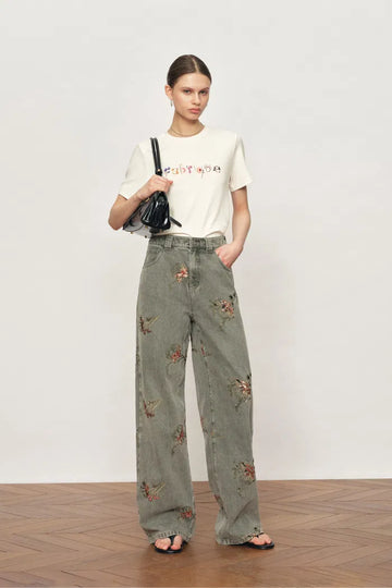 Lyra Hand-Painted Floral Logo T-Shirt in Cotton