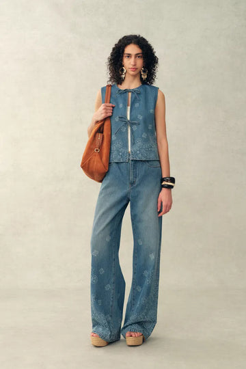Wren Paisley Sleeveless Vest Top and Jeans Set in Cotton Denim