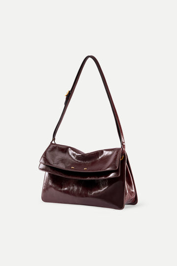 Soft Rialto Double Flap Bag in Oil-Waxed Cowhide Leather
