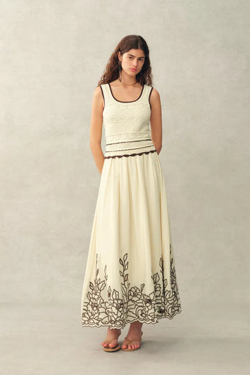Vittra Embroidery and Woven Sleeveless Dress in Crochet with Cotton Linen Knit