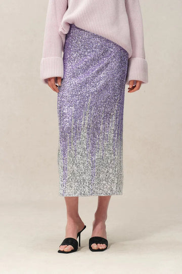 Tawanna Midi Skirt in Stretch Sequin Mesh