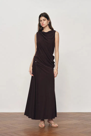 Florence Asymmetric Draped Sleeveless Top and Maxi Skirt Set in Cotton Modal Knit