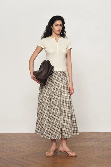 Devi Henley Collar Short Sleeve Top in Pointelle Knit