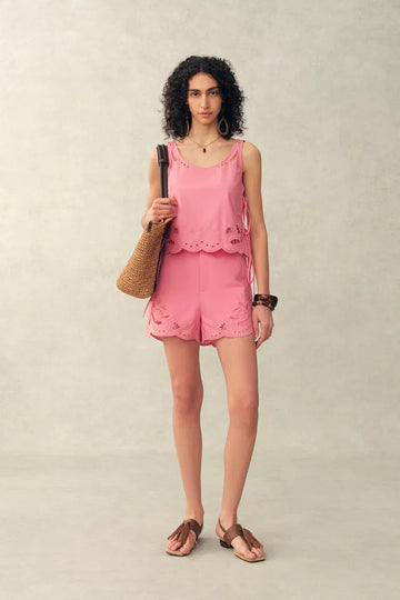 Matthias Eyelet Tie Tank and Shorts Set in Pima Cotton Poplin