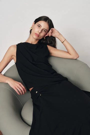 Florence  Asymmetrical Draped Sleeveless Top and Skirt Set in Cotton-Modal Blend Knit