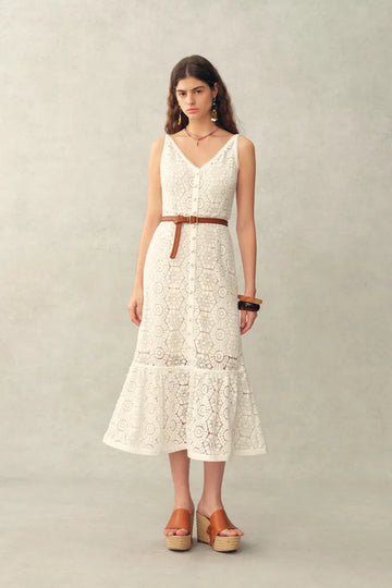 Louise Faux Crochet Cover Up Sleeveless Dress in Cotton Yarn Blend