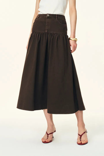 Rose Pleated Midi Skirt in Thin Denim