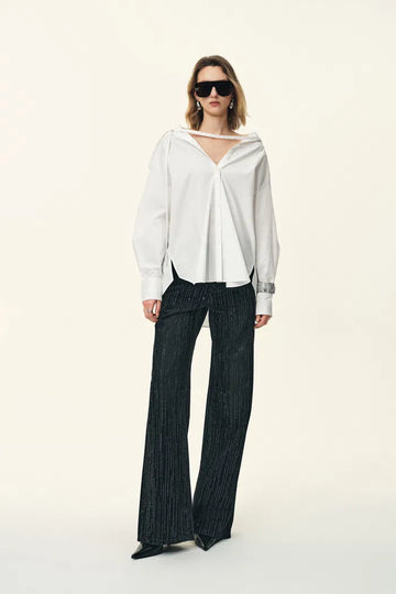 Ruby Detachable Waist Stitching Loose Shirt in Cotton