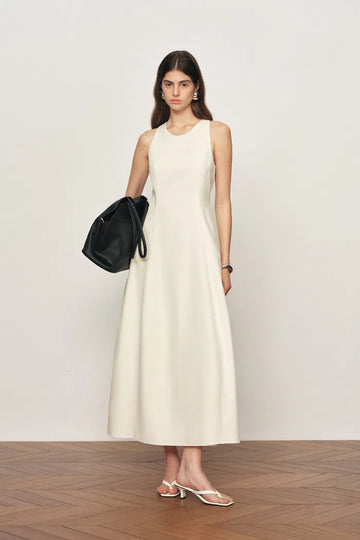 Lina Easy Care Bubble Hem Sleeveless Dress in Structured Lightweight Fabric