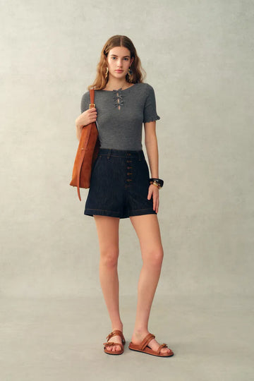 Iris Bow-Detail Ruffle-Cuff Top in Sheep Wool Knit