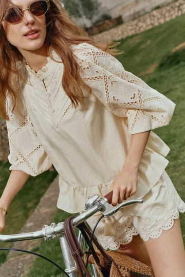 Nina's Openwork Embroidery Blouse in Cotton Jacquard