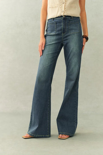 Sita French Style Denim Flare Jeans in Elastic Denim