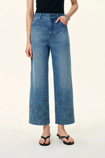 Rodeo Embellished Crop Jeans in Cotton Denim