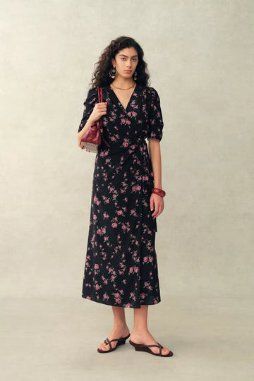Elodie Rose Dress in Stretchy Silk Crepe de Chine