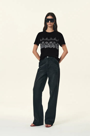 Harper Couture-inspired Lace Print T-Shirt in Cotton