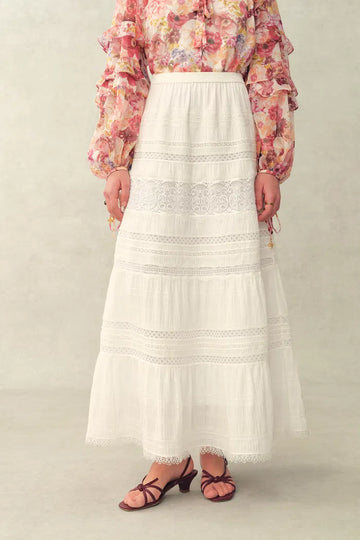 Liora Boho Lace Maxi Skirt in Cotton