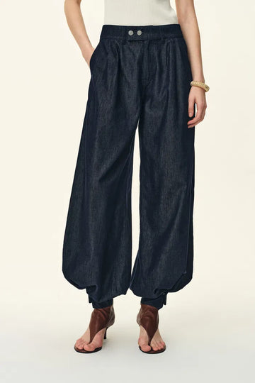 Bonnie Handwork Pleats Balloon Jeans in Acetate Tencel Denim