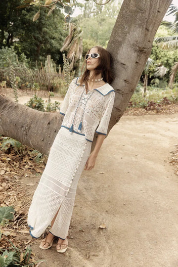 Helle Crochet Top & Skirt Set in Linen Blend Crochet