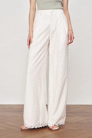 Eliana Cutwork Embroidery Wide Leg Pants in Cotton