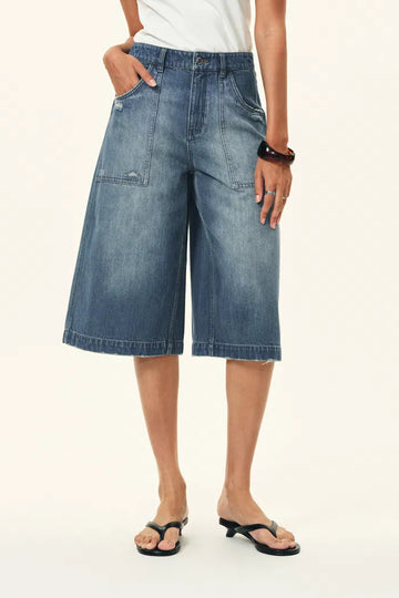 Roxy Faded Washed Bermuda Jeans in Cotton Denim