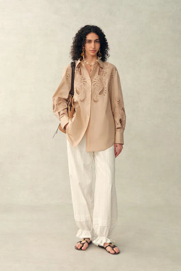 Éloïse Paisley Eyelet Shirt in Pima Cotton Poplin