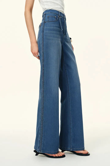 Billie Hand Braided Straight Leg Jeans in Lightweight Stretch Denim