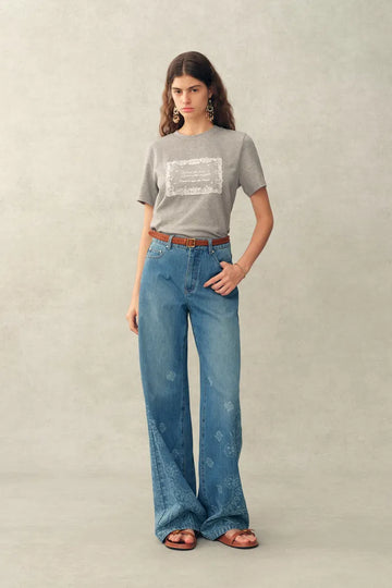 Claire Couture-inspired Lace Applique T-Shirt in Cotton
