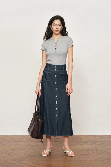 Devi Henley Collar Short Sleeve in Cotton Knit