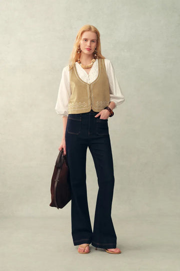 Vestsue Faux Embroidered Suede Sleeveless Vest Top